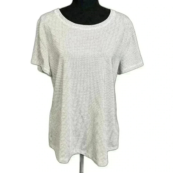 Talbots Womens Activewear Lg White w/Black Polka Squares Short Sleeve T-Shirt - Picture 2 of 13